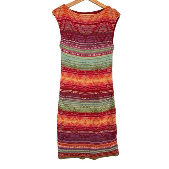 LRL SW Boho Crochet Aztec Stripe Linen Blend Midi Dress WOMENS SIZE PM Medium P - Picture 1 of 11